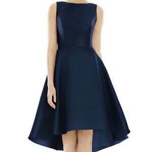 Alfred Sung Midnight Blue Sateen Twill High Low Cocktail Dress D697